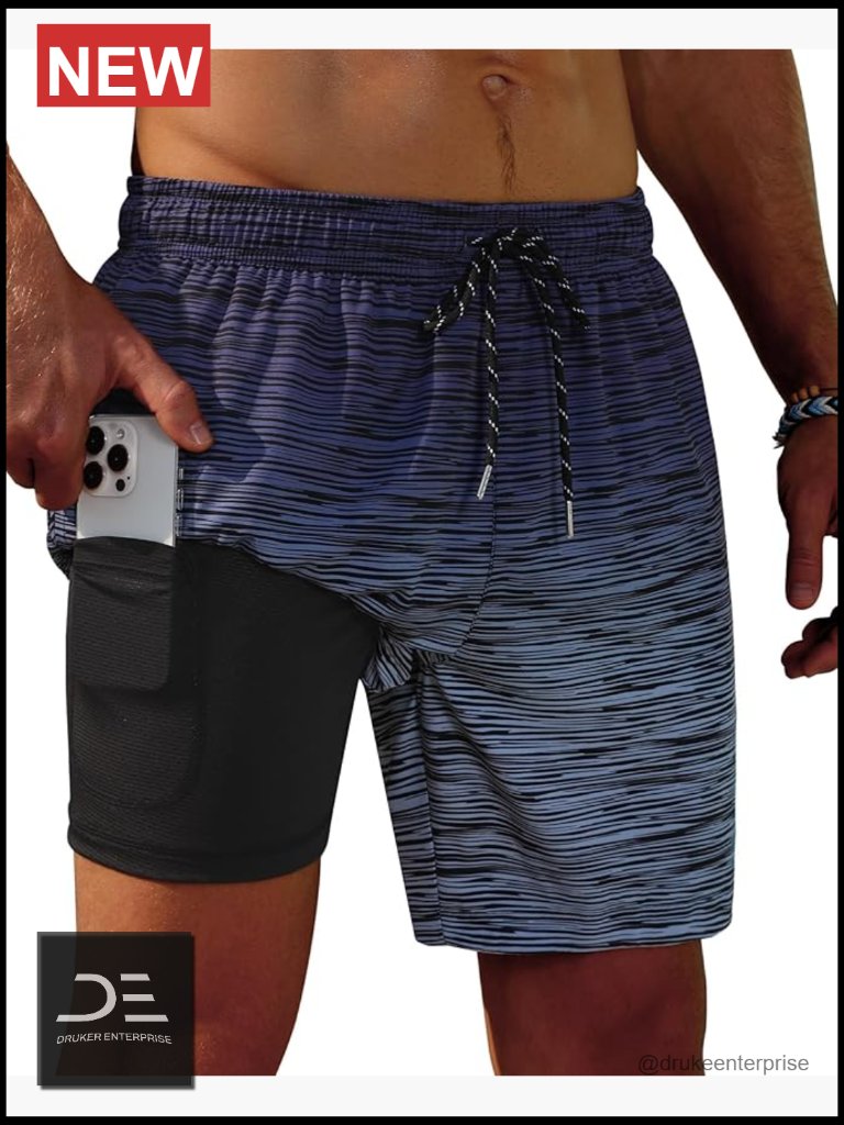 Mens Swim Trunks 7in Board Shorts With Compression Liner Quick Dry Stretch
